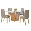 Ver imagem 2 de Conjunto Sala de Jantar 4 Lugares Retangular Tampo MDF Mesa Apogeu com Cadeiras Luar Marrom Amêndoa Clean/Off White/Naturale Creme