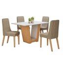 Ver imagem 2 de Conjunto Sala de Jantar 4 Lugares Retangular Tampo MDF Mesa Apogeu com Cadeiras Luar Marrom Amêndoa Clean/Off White/Linho Rinzai Bege