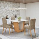 Ver imagem 1 de Conjunto Sala de Jantar 4 Lugares Retangular Tampo MDF Mesa Apogeu com Cadeiras Luar Marrom Amêndoa Clean/Off White/Linho Rinzai Bege