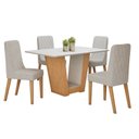 Ver imagem 2 de Conjunto Sala de Jantar 4 Lugares Retangular Tampo MDF Mesa Apogeu com Cadeiras Luar Marrom Amêndoa Clean/Off White/Bouclé Bege