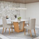 Ver imagem 1 de Conjunto Sala de Jantar 4 Lugares Retangular Tampo MDF Mesa Apogeu com Cadeiras Luar Marrom Amêndoa Clean/Off White/Bouclé Bege