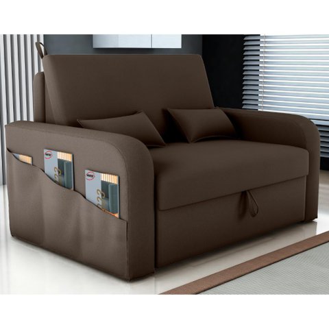 Sofá Cama 2 Lugares com Baú Bannow Veludo Marrom