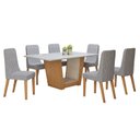 Ver imagem 2 de Conjunto Sala de Jantar 6 Lugares Retangular Tampo Vidro/MDF 170cm Mesa Apogeu com Cadeiras Luar Marrom Off White/Amêndoa Clean/Linho Cinza