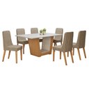 Ver imagem 2 de Conjunto Sala de Jantar 6 Lugares Retangular Tampo Vidro/MDF 170cm Mesa Apogeu com Cadeiras Luar Marrom Off White/Amêndoa Clean/Linho Rinzai Bege