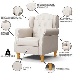 Poltrona de Amamentação e Descanso com Pés de Madeira Lucy P04 Suede Bege - Mpozenato - 3