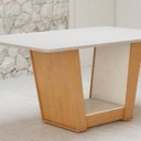 Ver imagem 7 de Conjunto Sala de Jantar 6 Lugares Retangular Tampo MDF Mesa Apogeu com Cadeiras Luar Marrom Off White/Amêndoa Clean/Couro Avelâ