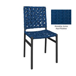 Cadeira Deck Alumínio Junco Trançado Teia Azul Rústico Estonada - 2