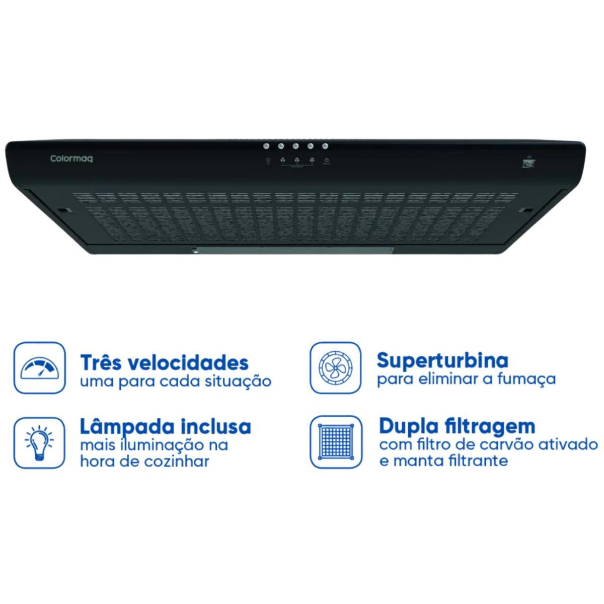 Depurador de Cozinha Exaustor 60 Cm de Parede Preto 127v - 2