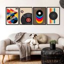 Ver imagem 1 de Kit 4 Quadros Abstratos Bauhaus Discos 24x18cm:madeira Branca