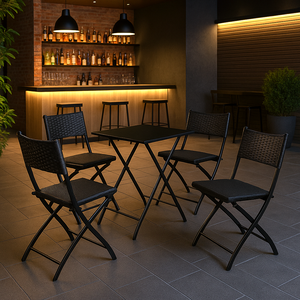 Jogo de Mesa Dobravel Preto com 4 Cadeiras Preto