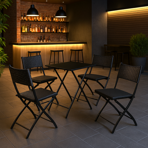 Jogo de Mesa Dobravel Preto com 4 Cadeiras Preto