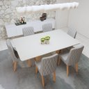 Ver imagem 5 de Conjunto Sala de Jantar 6 Lugares Retangular Tampo Vidro/MDF 160cm Mesa Apogeu com Cadeiras Luar Marrom Off White/Amêndoa Clean/Linho Cinza