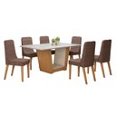 Ver imagem 2 de Conjunto Sala de Jantar 6 Lugares Retangular Tampo Vidro/MDF 160cm Mesa Apogeu com Cadeiras Luar Marrom Off White/Amêndoa Clean/Couro Avelâ