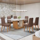 Ver imagem 1 de Conjunto Sala de Jantar 6 Lugares Retangular Tampo Vidro/MDF 160cm Mesa Apogeu com Cadeiras Luar Marrom Off White/Amêndoa Clean/Couro Avelâ