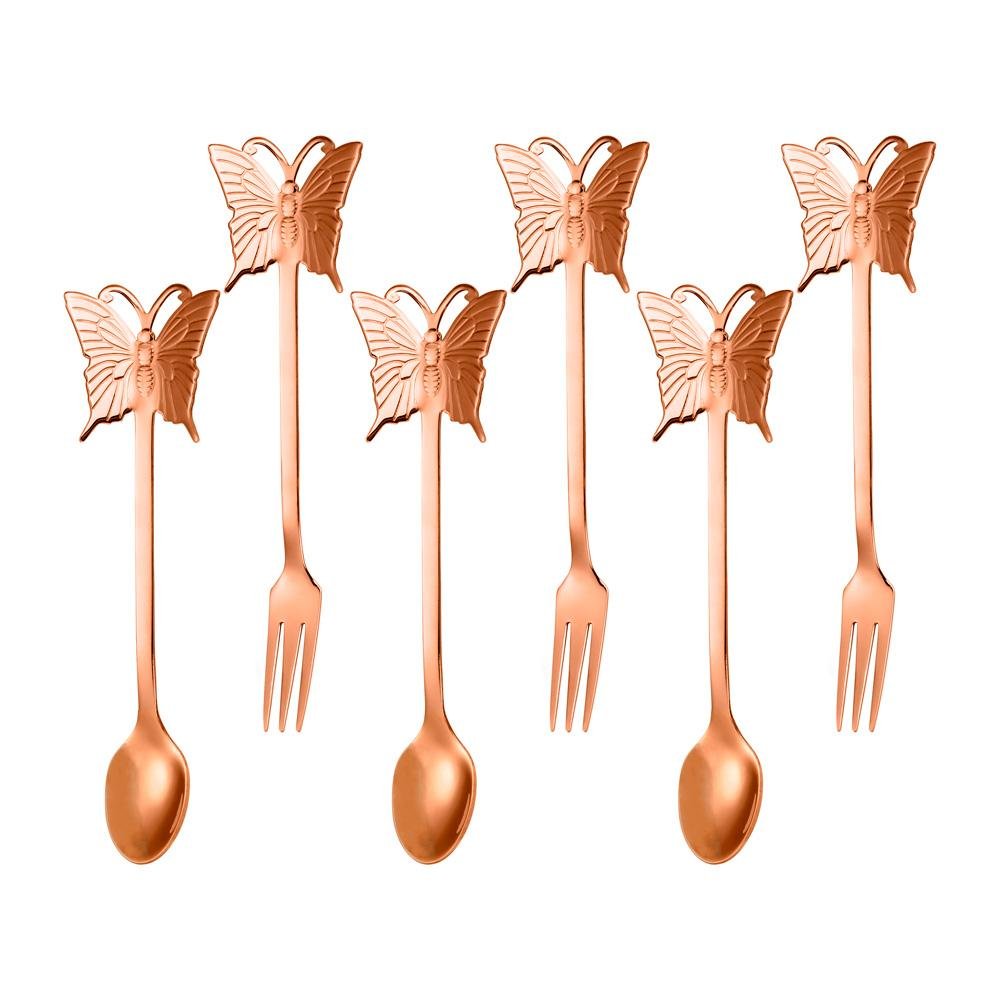 Jogo de 3 garfos e 3 colheres Romantique em aco inox cor cobre - 1