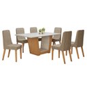 Ver imagem 2 de Conjunto Sala de Jantar 6 Lugares Retangular Tampo Vidro/MDF 160cm Mesa Apogeu com Cadeiras Luar Marrom Off White/Amêndoa Clean/Linho Rinzai Bege
