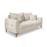 Sofá 3 Lugares 2,20m Estofado em Veludo Bege com Pés de Madeira - Logan Lucadi Home - 1