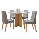 Ver imagem 2 de Conjunto Sala de Jantar 4 Lugares Quadrada Tampo Vidro/MDF Mesa Celebrare e Cadeiras Luar Marrom Amêndoa Clean/Off White/Linho Cinza
