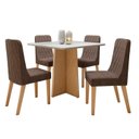 Ver imagem 2 de Conjunto Sala de Jantar 4 Lugares Quadrada Tampo Vidro/MDF Mesa Celebrare e Cadeiras Luar Marrom Amêndoa Clean/Off White/Couro Avelâ