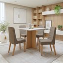 Ver imagem 1 de Conjunto Sala de Jantar 4 Lugares Quadrada Tampo Vidro/MDF Mesa Celebrare e Cadeiras Luar Marrom Amendoa Clean/Off White/Suede Animale Bege