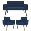 Ver imagem 1 de Sofá 2 Lugares + 2 Poltronas Decorativas para Sala, Recepção Azul-marinho