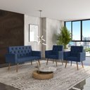Ver imagem 2 de Sofá 2 Lugares + 2 Poltronas Decorativas para Sala, Recepção Azul-marinho