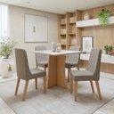 Ver imagem 1 de Conjunto Sala de Jantar 4 Lugares Quadrada Tampo Vidro/MDF Mesa Celebrare e Cadeiras Luar Marrom Amêndoa Clean/Off White/Capuccino