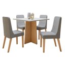Ver imagem 2 de Conjunto Sala de Jantar com 4 Cadeiras Tampo Quadrado em MDF Luar Marrom Amêndoa Clean/Off White/Linho Cinza