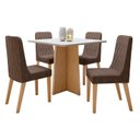 Ver imagem 2 de Conjunto Sala de Jantar com 4 Cadeiras Tampo Quadrado em MDF Luar Marrom Amêndoa Clean/Off White/Couro Avelâ