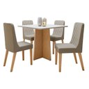 Ver imagem 2 de Conjunto Sala de Jantar com 4 Cadeiras Tampo Quadrado em MDF Luar Marrom Amendoa Clean/Off White/Veludo Naturale Creme