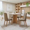 Ver imagem 1 de Conjunto Sala de Jantar com 4 Cadeiras Tampo Quadrado em MDF Luar Marrom Amêndoa Clean/Off White/Bege