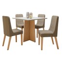 Ver imagem 2 de Conjunto Sala de Jantar com 4 Cadeiras Tampo Quadrado em MDF Luar Marrom Amêndoa Clean/Off White/Bege