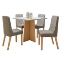Ver imagem 2 de Conjunto Sala de Jantar com 4 Cadeiras Tampo Quadrado em MDF Luar Marrom Amêndoa Clean/Off White/Capuccino