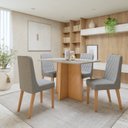 Ver imagem 1 de Conjunto Sala de Jantar 4 Lugares Retangular Tampo Vidro/MDF 120cm Mesa Celebrare Cadeiras Luar Marrom Amêndoa Clean/Off White/Linho Cinza