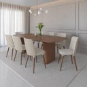 Ver imagem 1 de Conjunto de Jantar Lintz Canela 8 Cadeiras Giratórias Dakota - Bouclé 03 Bege c/ PU Off White