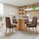 Ver imagem 1 de Conjunto Sala de Jantar 4 Lugares Retangular Tampo Vidro/MDF 120cm Mesa Celebrare Cadeiras Luar Marrom Amêndoa Clean/Off White/Couro Avelâ