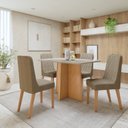 Ver imagem 1 de Conjunto Sala de Jantar 4 Lugares Retangular Tampo Vidro/MDF 120cm Mesa Celebrare Cadeiras Luar Marrom Amêndoa Clean/Off White/Bege