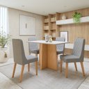 Ver imagem 1 de Conjunto Sala de Jantar 4 Lugares Retangular Tampo MDF Mesa Celebrare com Cadeiras Luar Marrom Amêndoa Clean/Off White/Linho Cinza