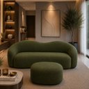 Ver imagem 3 de Kit Sofá + Puf Star 190 cm Orgânico 2 Lugares Sala Recepção:Verde/Bouclé Linho