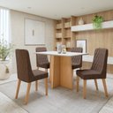 Ver imagem 1 de Conjunto Sala de Jantar 4 Lugares Retangular Tampo MDF Mesa Celebrare com Cadeiras Luar Marrom Amêndoa Clean/Off White/Couro Avelâ