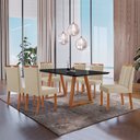 Ver imagem 1 de Conjunto Sala de Jantar Mesa Viena Madeira Maciça 160x90cm Tampo Retângular Vidro Preto com 6 Cadeir
