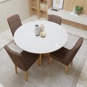 Ver imagem 3 de Conjunto Sala de Jantar 4 Lugares Redondo Tampo Vidro/MDF Mesa Celebrare com Cadeiras Luar Marrom Amêndoa Clean/Off White/Couro Avelâ