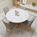Ver imagem 3 de Conjunto Sala de Jantar 4 Lugares Redondo Tampo Vidro/MDF Mesa Celebrare com Cadeiras Luar Marrom Amêndoa Clean/Off White/Bege