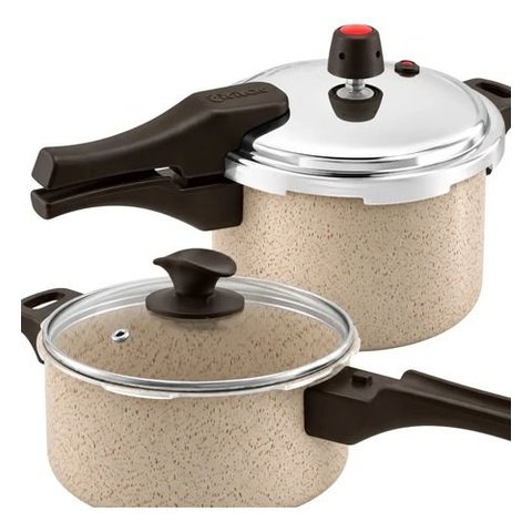 Kit Panelas de Pressão Antiaderente 4,5L e 3,0L Dupla Função Pressão e Panela Convencional