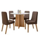 Ver imagem 2 de Conjunto Sala de Jantar 4 Lugares Redondo Tampo MDF Mesa Celebrare com Cadeiras Luar Marrom Amêndoa Clean/Off White/Couro Avelâ
