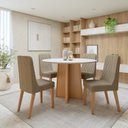 Ver imagem 1 de Conjunto Sala de Jantar 4 Lugares Redondo Tampo MDF Mesa Celebrare com Cadeiras Luar Marrom Amêndoa Clean/Off White/Bege