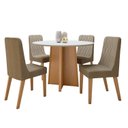Ver imagem 2 de Conjunto Sala de Jantar 4 Lugares Redondo Tampo MDF Mesa Celebrare com Cadeiras Luar Marrom Amêndoa Clean/Off White/Bege