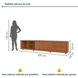 Rack para Tv até 75 Polegadas Pés Madeira Maciça com Regulagem 250cm Prime - 3