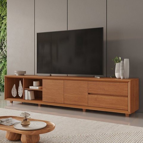 Rack para TV até 75 Polegadas Pés Madeira Maciça 250cm Prime