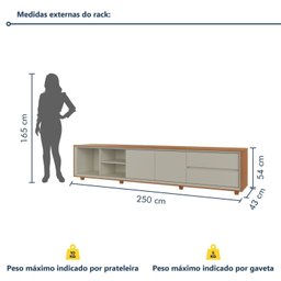 Rack para Tv até 75 Polegadas Pés Madeira Maciça com Regulagem 250cm Prime - 3